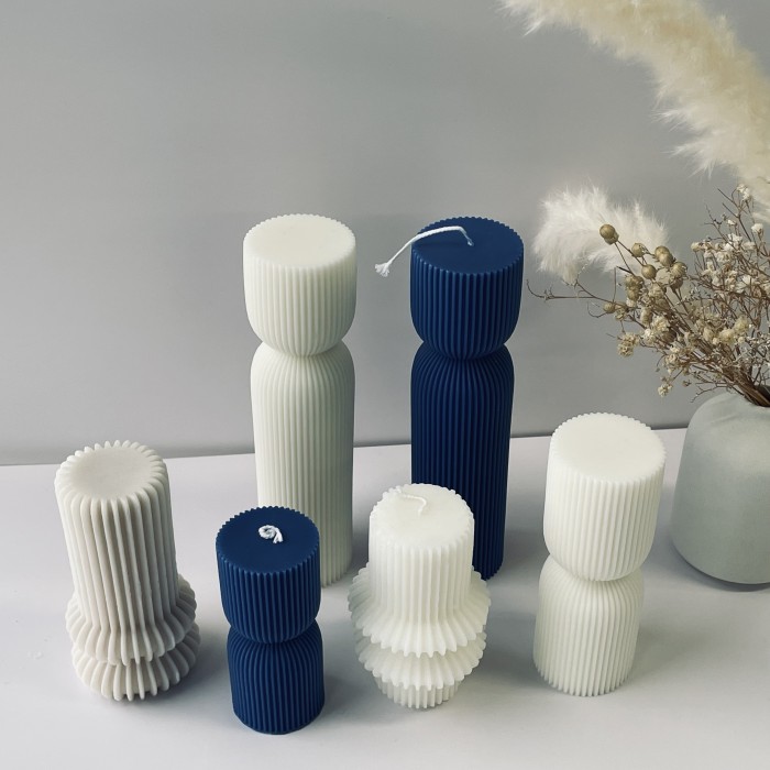 INS Wind Stripe Cylindrical Aromatherapy Candle Mold Set DIY European Geometry Roman Column Candle Decoration Mold 5PC