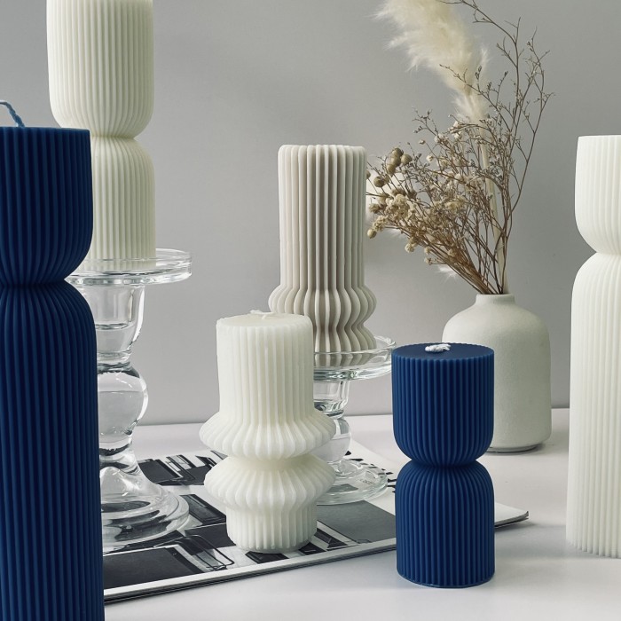 INS Wind Stripe Cylindrical Aromatherapy Candle Mold Set DIY European Geometry Roman Column Candle Decoration Mold 5PC