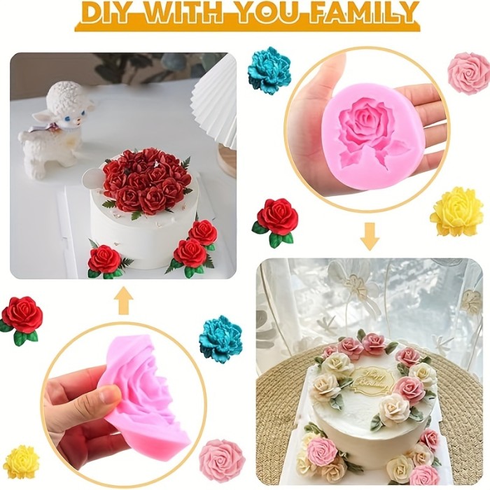 4pcs Rose Silicone Mold Set for DIY Candles, Soaps & Home Decor - Versatile Kitchen and Dining Crafting Tools