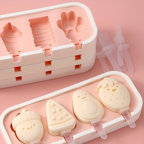 Set, Cartoon Popsicle Mold (9.84''x3.94''), Silicone Ice Pop Molds, Reusable Ice Cream Molds, Beach Accessories, Summer Kitchen Gadgets, Kitchen Stuff, Kitchen Accessories, Home Kitchen Items