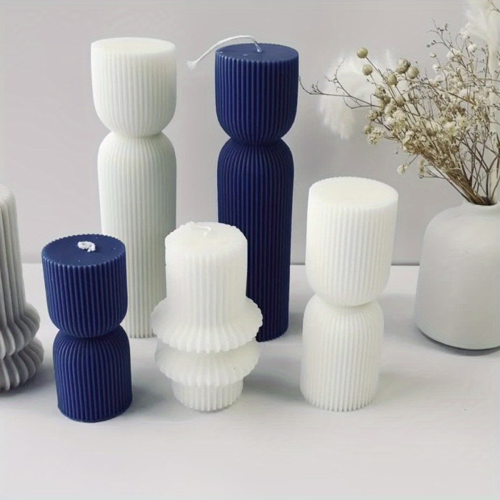 INS Wind Stripe Cylindrical Aromatherapy Candle Mold Set DIY European Geometry Roman Column Candle Decoration Mold 5PC