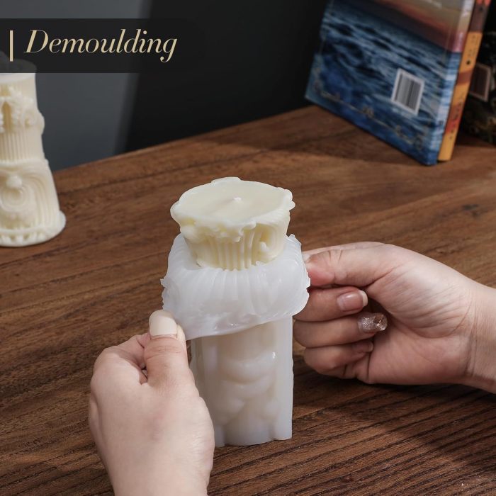 5PCS 3D Baroque Irregular Shaped Silicone Candle Molds Set for DIY Resin Wax Candle Making, Unique Homemade Craft Decor with European Cylinder Design
