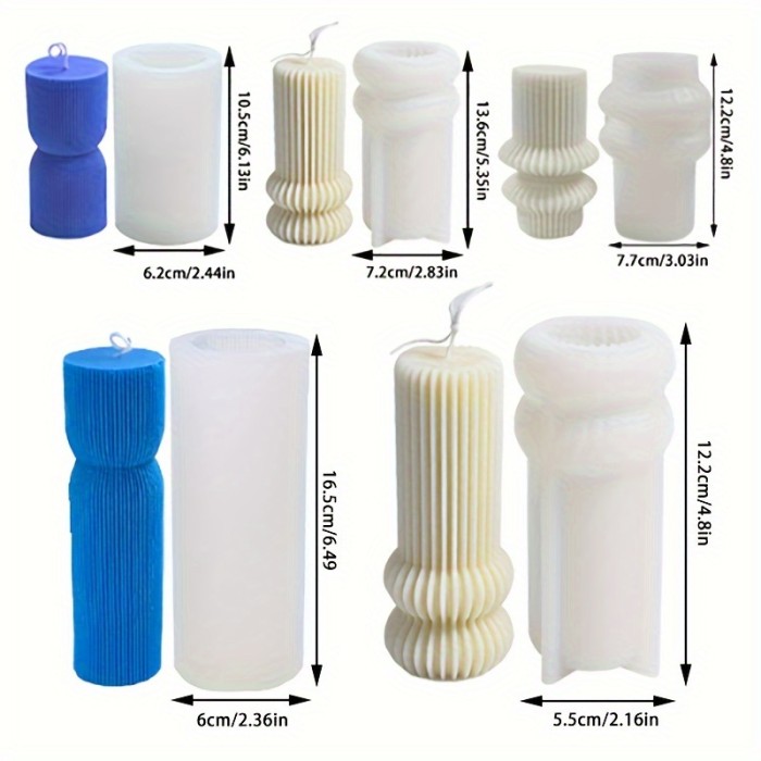 INS Wind Stripe Cylindrical Aromatherapy Candle Mold Set DIY European Geometry Roman Column Candle Decoration Mold 5PC