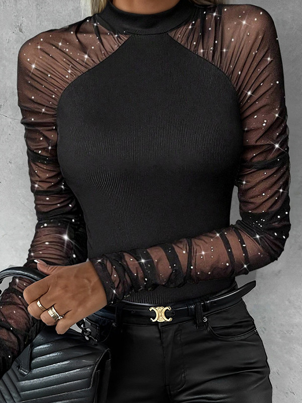 Long Sleeves Skinny Chains V-Neck T-Shirts Tops