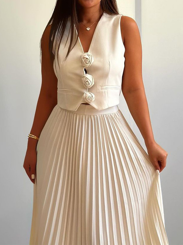 Stylish Sleeveless Vest & Pleated Two-Piece Set