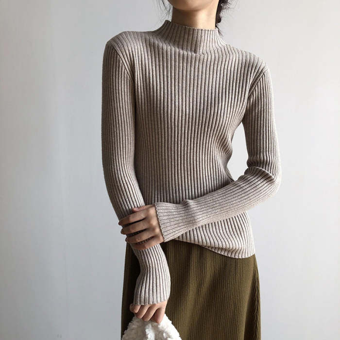 Half turtleneck slim fit pit striped versatile sweater