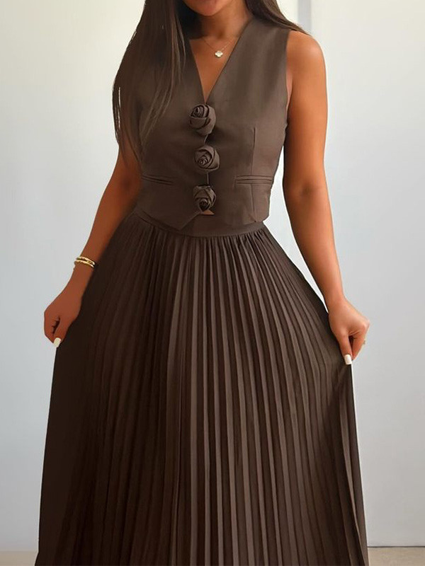 Stylish Sleeveless Vest & Pleated Two-Piece Set