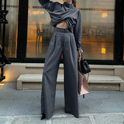 Stylish High-Neck Cross Long-Sleeved Top & Pants Two-Piece Set