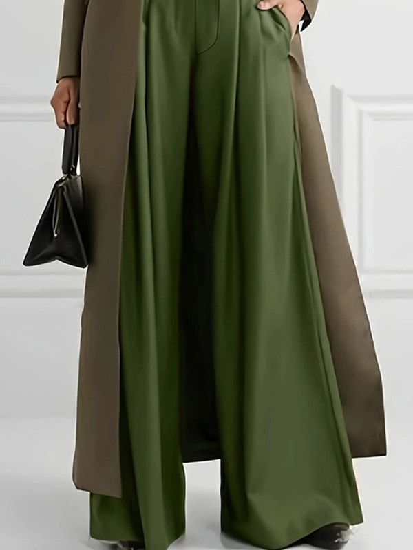 Loose Wide Leg Buttoned Pleated Solid Color Casual Pants Bottoms Trousers