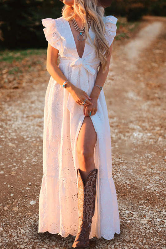 Sexy V Neck Ruffle Dress