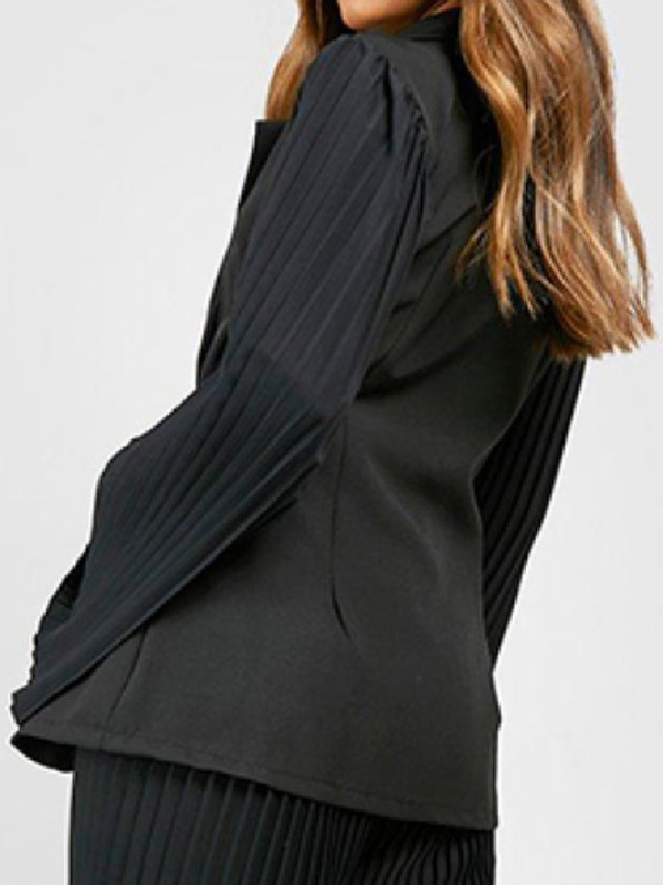 Long Sleeves Loose Buttoned Pleated Pockets Solid Color Notched Collar Blazer Outerwear
