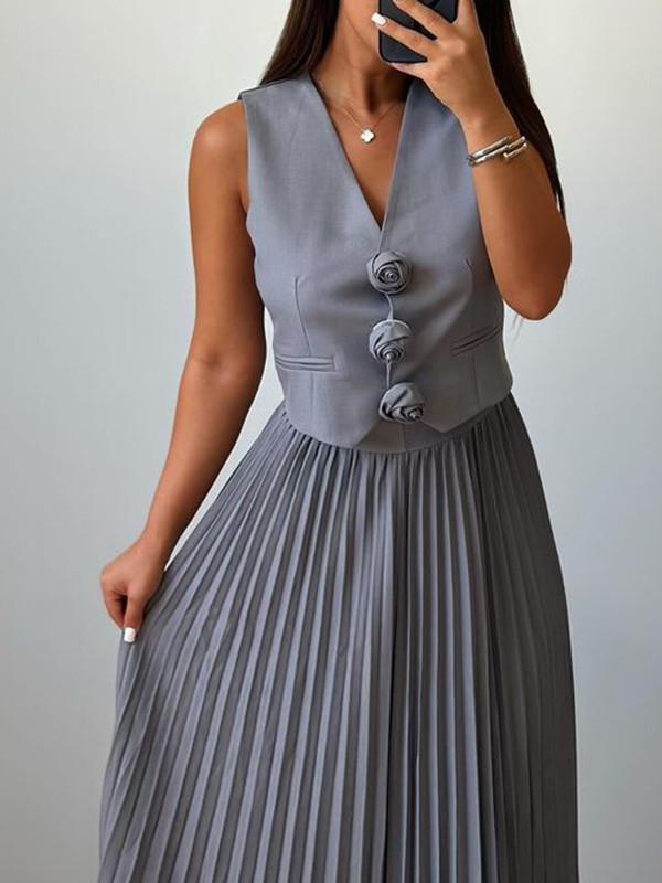 Stylish Sleeveless Vest & Pleated Two-Piece Set