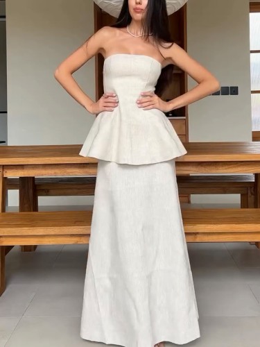 Cotton and linen off-the-shoulder two-piece set