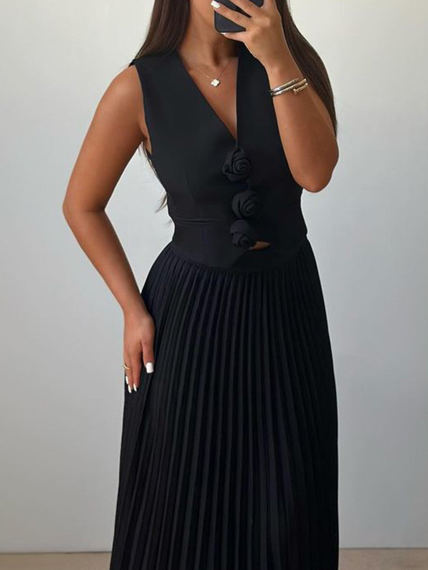 Stylish Sleeveless Vest & Pleated Two-Piece Set