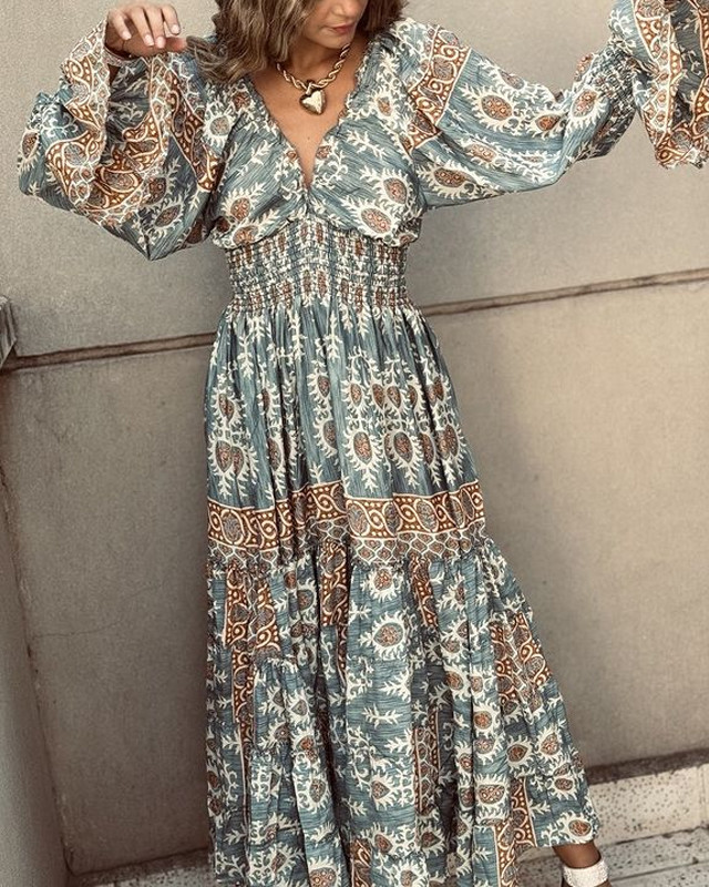 Fashion Bohemian V-neck Printed Dress