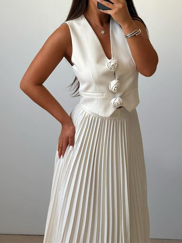 Stylish Sleeveless Vest & Pleated Two-Piece Set