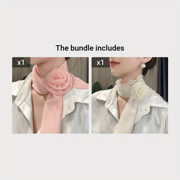 Elegant Rose Flower Clip Scarf - Lightweight, Breathable Polyester for Spring\u002FSummer Sun Protection & Fashion Versatility