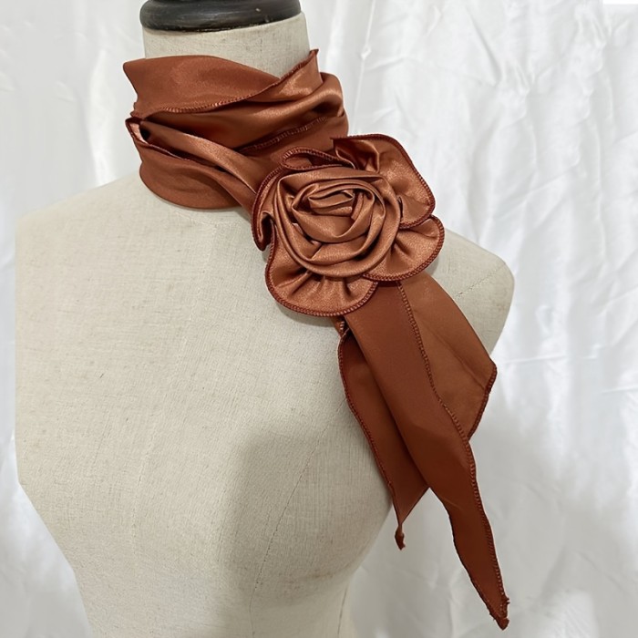 Versatile Satin Flower Scarf - Elegant Neck Decor with Detachable Long Scarf, Multi-Color Options, Simple Irregular Design, Perfect for Any Occasion, Easy to Style and Mix-Match