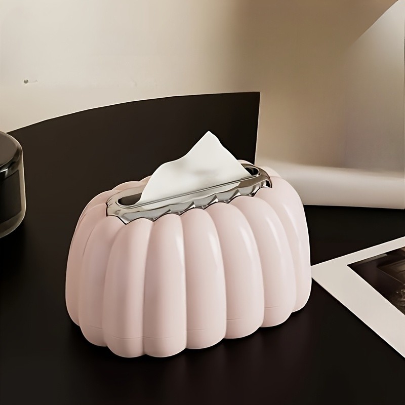 1pc Pumpkin-Shaped Tissue Box Holder, Plastic Square Paper Storage with Flocking Design, Elegant Home Office Decor, Luxurious Living Room Accessory, Decorative Desktop and Car Tissue Dispenser