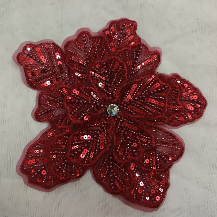 By the Yard Floral Lace Applique Fabric, Polyester, Flower Pattern, Machine Washable, Pre-Cut Embellished Dress Fabric Trim for Wedding Gowns, Dance Costumes, and Performance Outfits