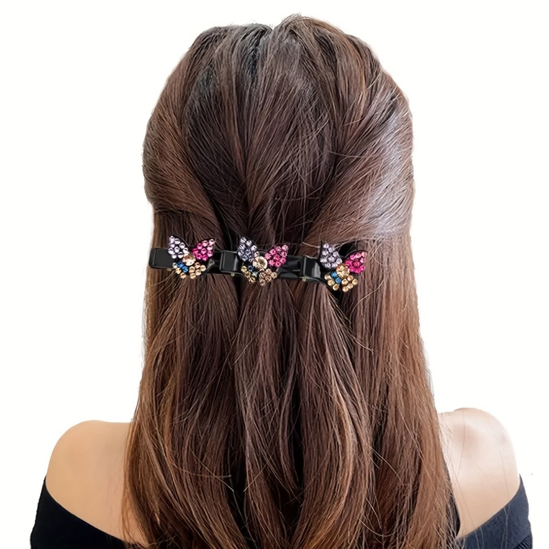 Vintage Braids Hair Clips For Women, Sparkling Rhinestone Crystal Butterfly Barrette Hair Accessories For Side Hair Bang Women, Elegant Hair Accessories