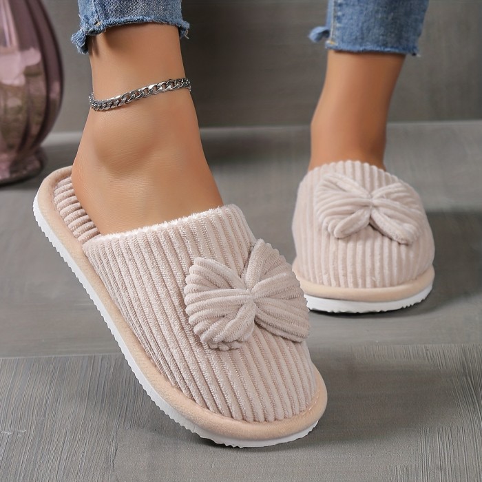Adorable Bowknot Winter Slippers-Plush & Cozy-Soft Indoor Home Footwear-Warmth & Comfort