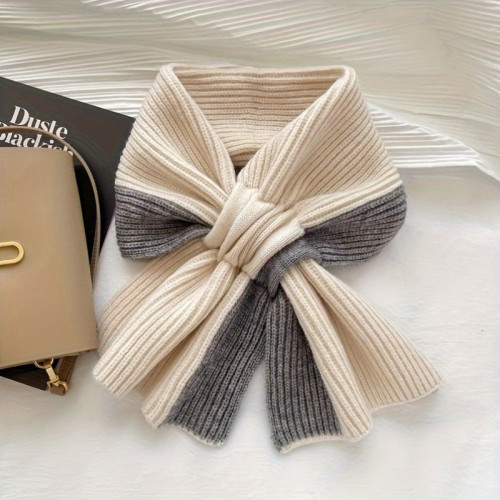Elegant Knitted Polyester Scarf for Women - Cross-Neck Design, Elastic, Decorative, Warm, Windproof, Suitable for Outdoor Use