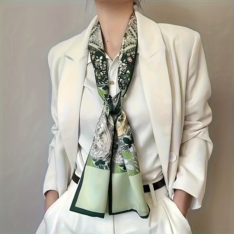 Boho Chic Floral Print Scarf - Versatile & Breathable Polyester Neck Tie for Women, Perfect for Casual or Formal Wear