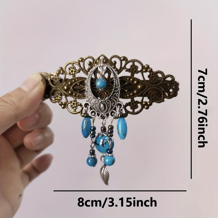 Vintage Victorian-Inspired Tassel Hair Clip - Vintage Copper Spring Barrette for Ponytails & Updos