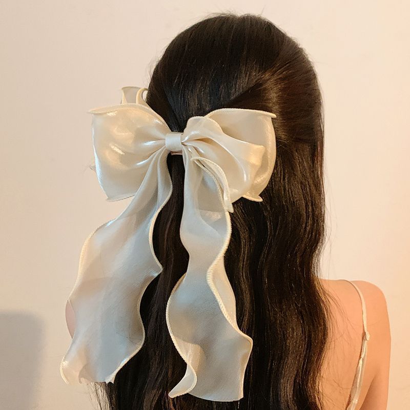 Large Fairy White Mesh Bowknot Hair Clip for Female, Big Hair Accessories