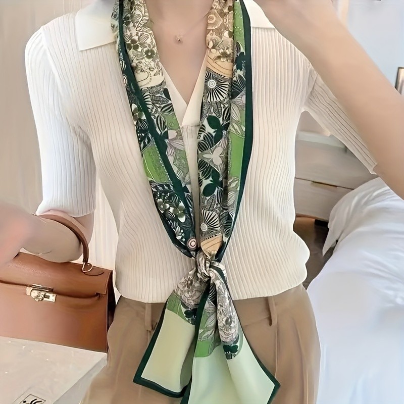 Boho Chic Floral Print Scarf - Versatile & Breathable Polyester Neck Tie for Women, Perfect for Casual or Formal Wear