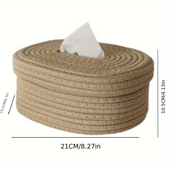 1pc Cotton Rope Woven Tissue Box, Tissue Box Cover, Simple Plain Storage Basket, Multifunctional Tissue Holder, Home Decor, Bathroom Accessories