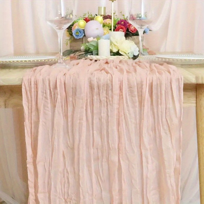 1\u002F6pcs, Rustic Bohemian Cheesecloth Table Runner - Polyester Striped Rectangle Woven Decor with Lacey Texture for Christmas Wedding Bridal Shower Holiday Party Decoration