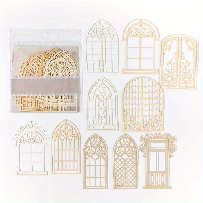 10pcs\u002Fpack, Vintage Lace Hollow Material Paper Decorative Scrapbooking Diary Album Hand Made Collage Material Background Paper, Junk Journal Decor Supplies, DIY Junk Journal Decoration Label Stickers, Party Favor