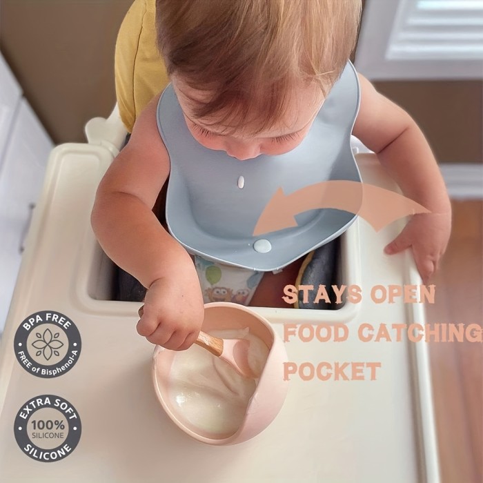 BPA Free Silicone Baby Bibs For Babies & Toddlers (10-72 Months) Waterproof, Soft, Unisex, Non Messy, Adjustable Fit Waterproof Bibs