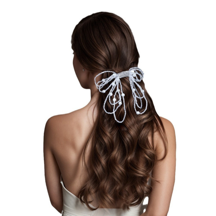 1pc Elegant Handmade Beaded Multi-Layer Bow Headband - Large Versatile Hair Clip for Normal Hair, Luxurious Stage Performance Accessory