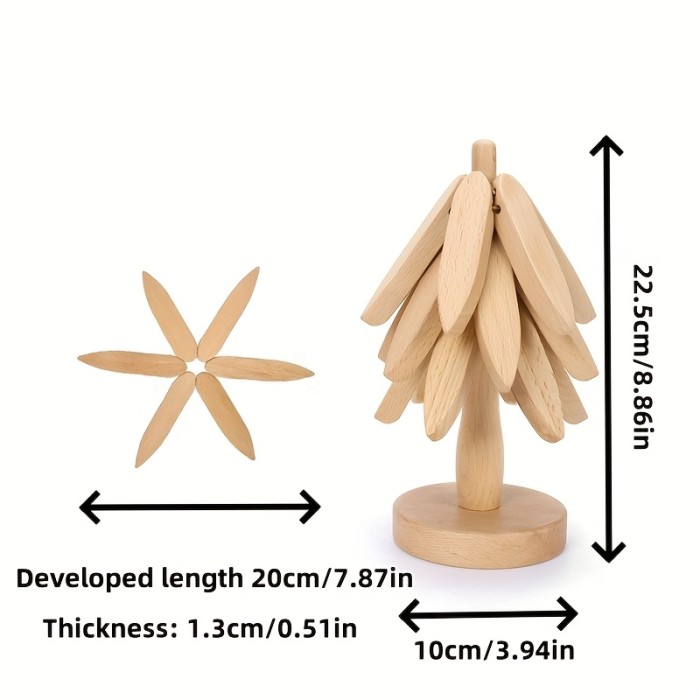 1pc Wooden Tree Design Trivet - Decorative Anti-Scald Heat Resistant Coaster, Stackable Placemat for Christmas, Halloween, Thanksgiving - Durable Wood Table Mat Pot Holder