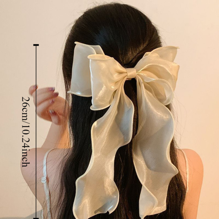 Large Fairy White Mesh Bowknot Hair Clip for Female, Big Hair Accessories