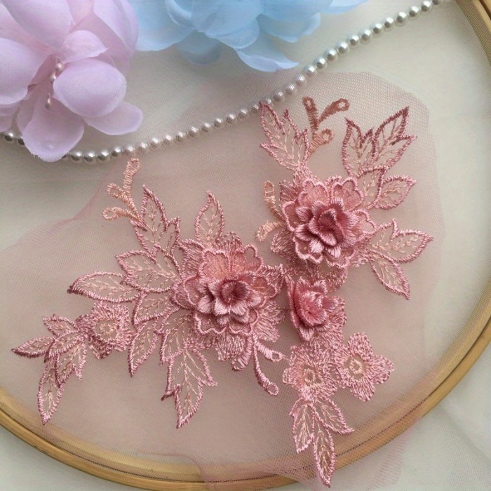 1pc Exquisite 3D Flower Lace Applique - Romantic Embroidered Trim for DIY Wedding Dresses & Veils - Premium Sewing Fabric Accessory, Add an Elegant Touch to Your Craft Projects