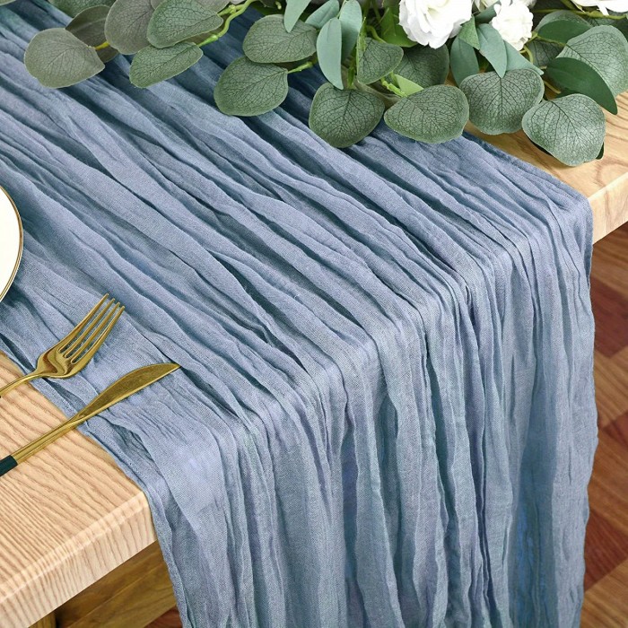 1\u002F6pcs, Rustic Bohemian Cheesecloth Table Runner - Polyester Striped Rectangle Woven Decor with Lacey Texture for Christmas Wedding Bridal Shower Holiday Party Decoration