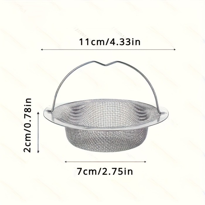 Stainless Steel Sink Strainer with Handle - 1pc Metal Bathtub Hair Trap Plug, Shower Drain Filter, Kitchen Sink Basket for Dishwashing and Washing