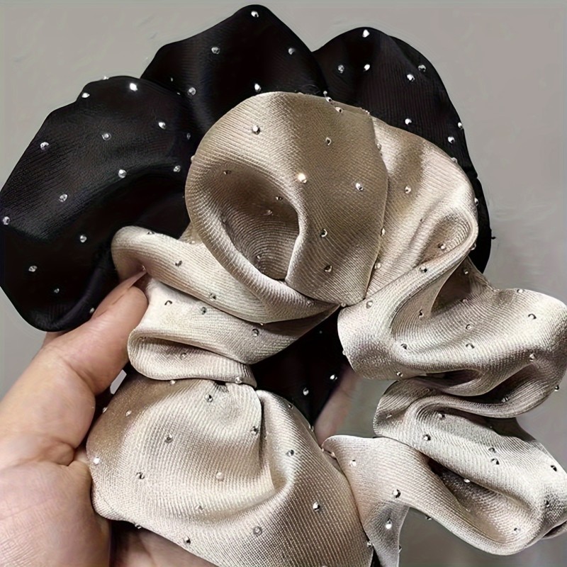 3 Pcs Satin Scrunchies With Rhinestones Decor - Soft And Comfortable Hair Ties For Ponytail And Hair Accessories