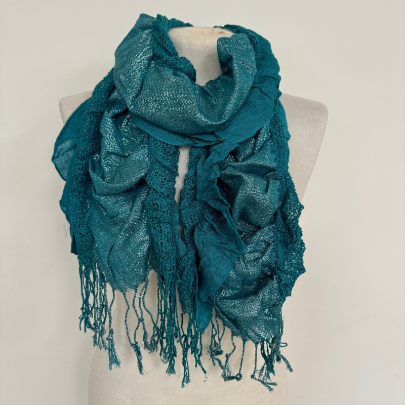 Metallic Crinkle Rayon Summer Thin Scarf with Twisted Fringe - Shimmering Elegance For Women, Deep Purple, Teal, JJ908070-91-TB7--TB12