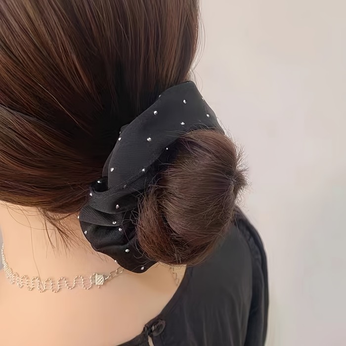 3 Pcs Satin Scrunchies With Rhinestones Decor - Soft And Comfortable Hair Ties For Ponytail And Hair Accessories