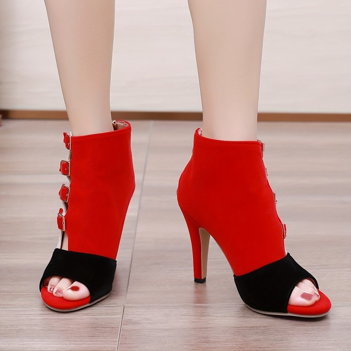 Sexy Peep Toe Women's High Heels Colorblock Stiletto Heeled Sandals with Buckle Straps Fashion Dress Pumps
