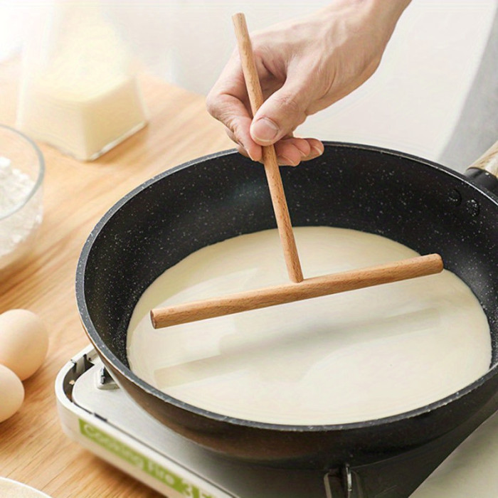 Easy-Grip T-Shaped Wooden Batter Spreader - Non-Scratch, Reusable Kitchen Tool for Home Chefs & Professionals