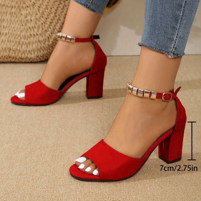 Chic Women's Peep-Toe Block Heel Sandals with Beaded Ankle Strap - Versatile All-Season Fashion Shoes