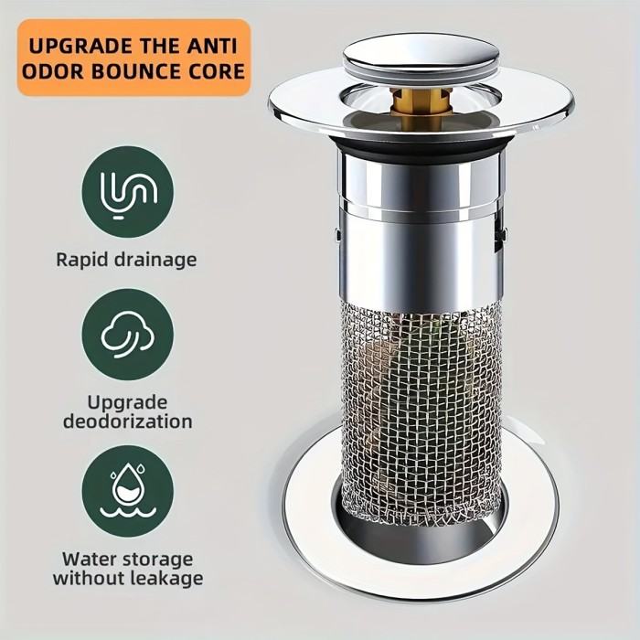 Stainless Steel Pop-Up Bathroom Sink Stopper with Anti-Odor Drain Strainer - Fits 1.1-1.6\