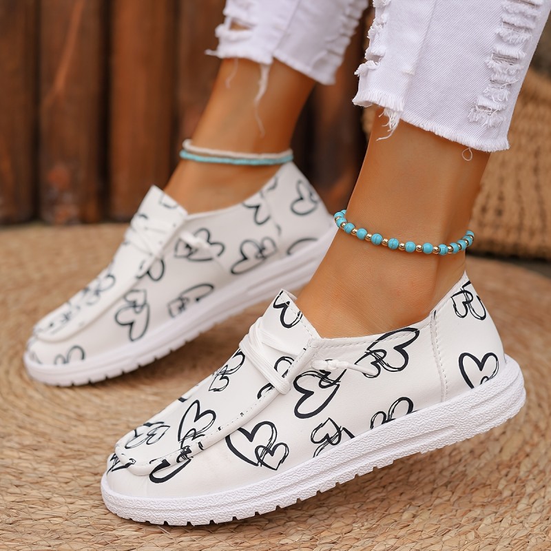 Heartfelt Romance Womens Loafers - Lightweight & Soft Sole Slip-Ons, Breathable Canvas Shoes for Casual Wear, Perfect Valentines Day Gift Idea