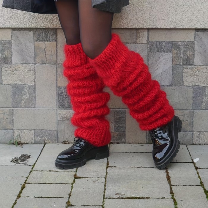Women's Fashion Chunky Knit Over-the-Knee Sock Sleeves, 1 Pair - Acrylic Yarn, Hand Washable, Solid Color, Y2K Style Casual Sock Covers